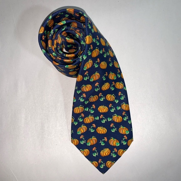 auth HERMÈS navy/orange #7591 silk necktie PUMPKIN